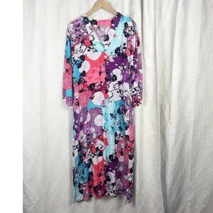 Natori Botanic Melody caftan pink purple floral loungewear relaxed fit gown